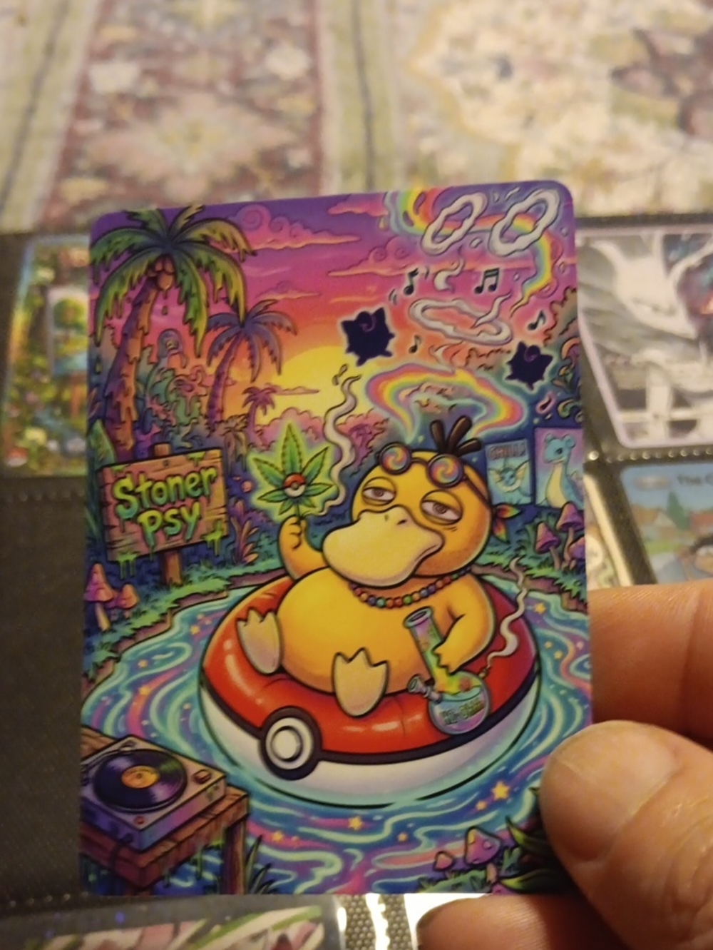 Psychedelic Psyduck Art Card - Vibrant Multicolor